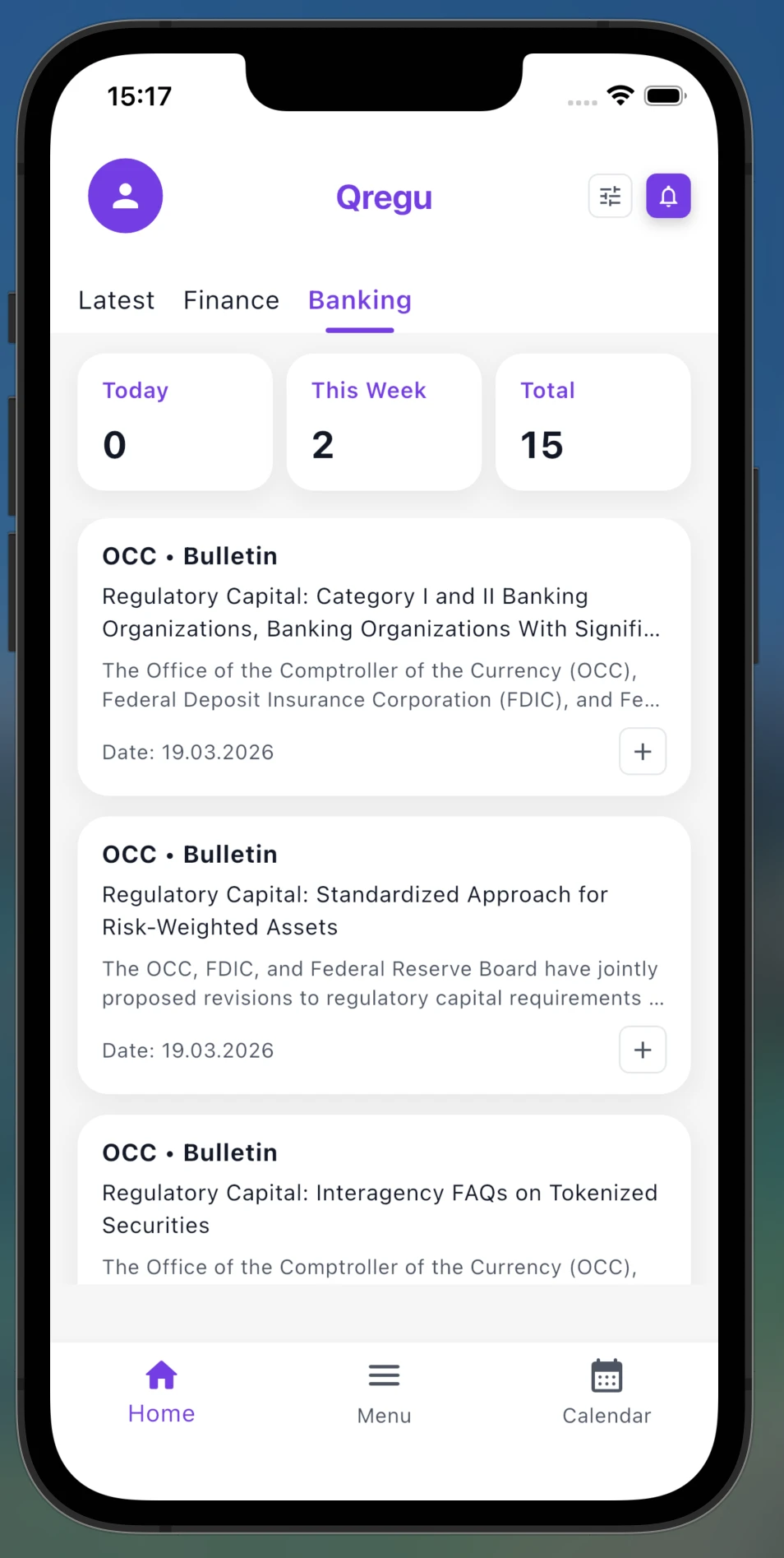 QRegu regulations list pulled automatically from a regulator source