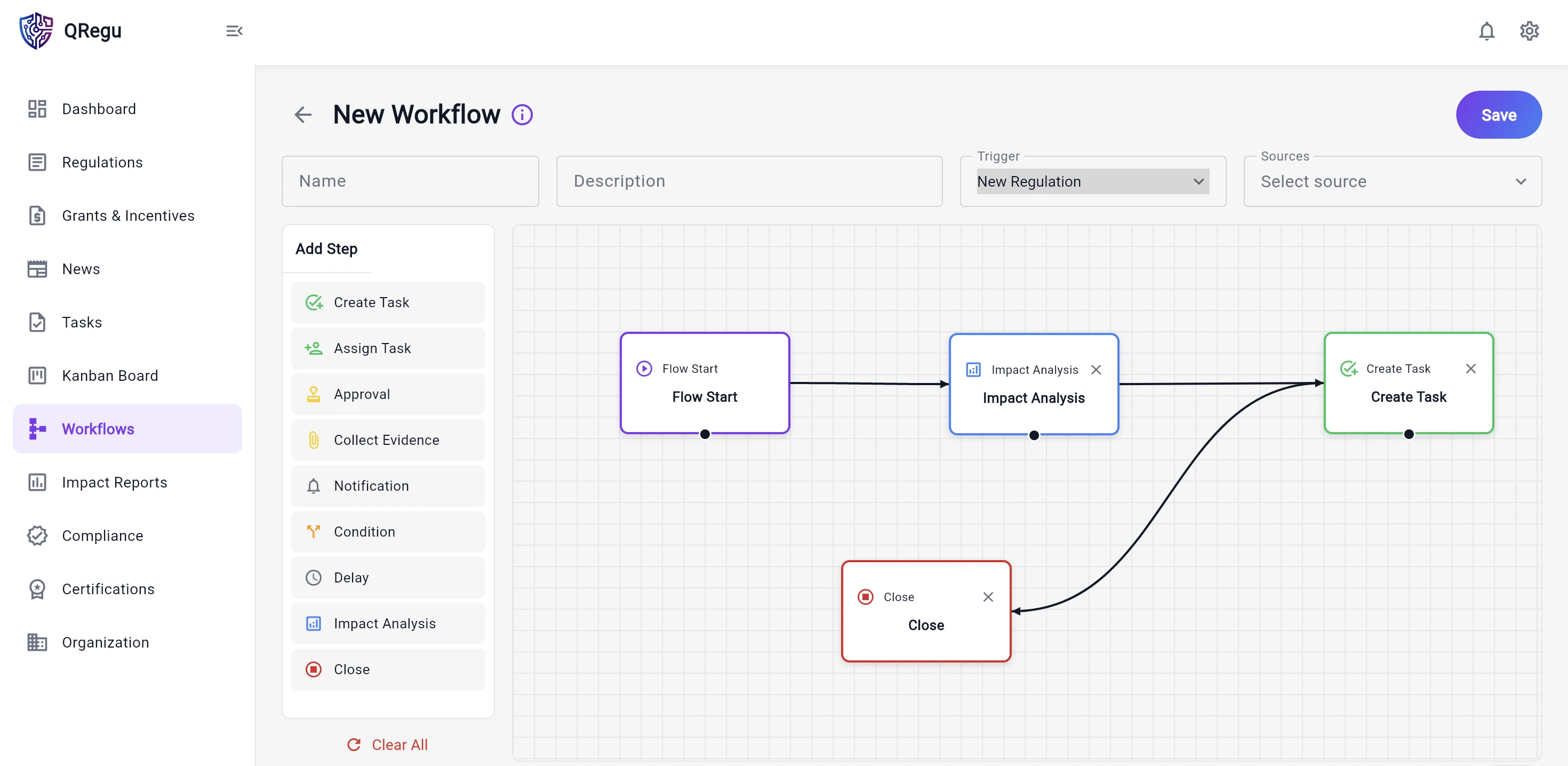 QRegu visual workflow builder for compliance task automation